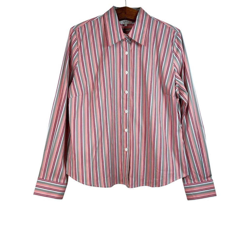 Faconnable Women’s Multicolor Striped Button Down Shirt Size XL Preppy Career